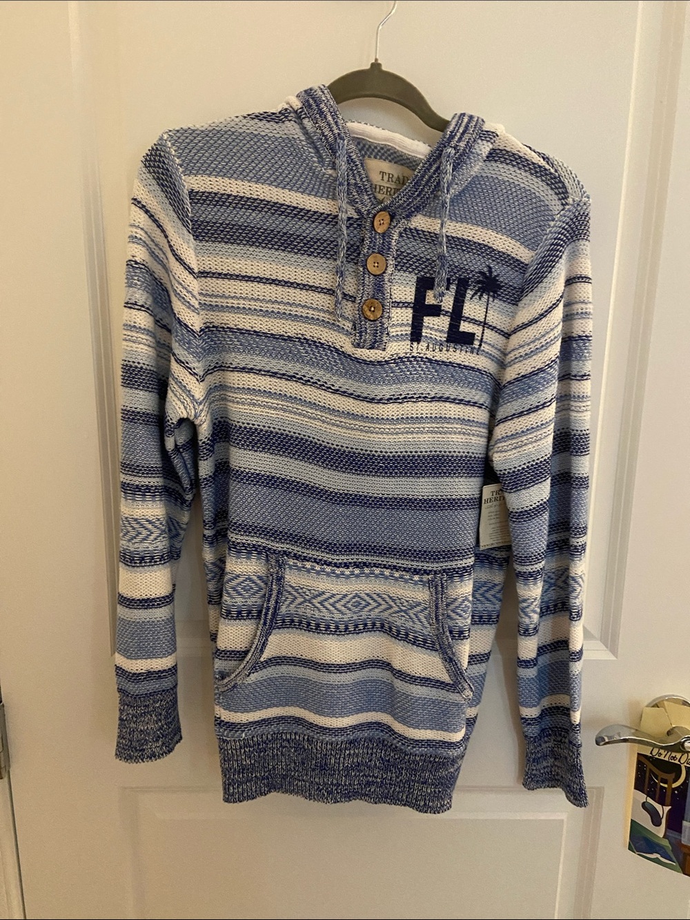 Blue & White Striped Hooded Sweater